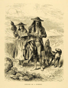 1875 Wood Engraving Flute Child Dog Pet Indigenous People Peru Costume XGB3