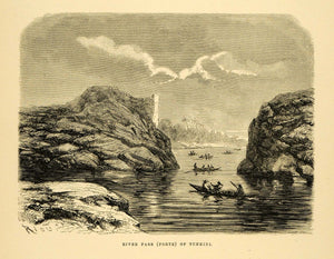 1875 Wood Engraving River Porte Tunkini Peru Sailing Indigenous Tribe E XGB3