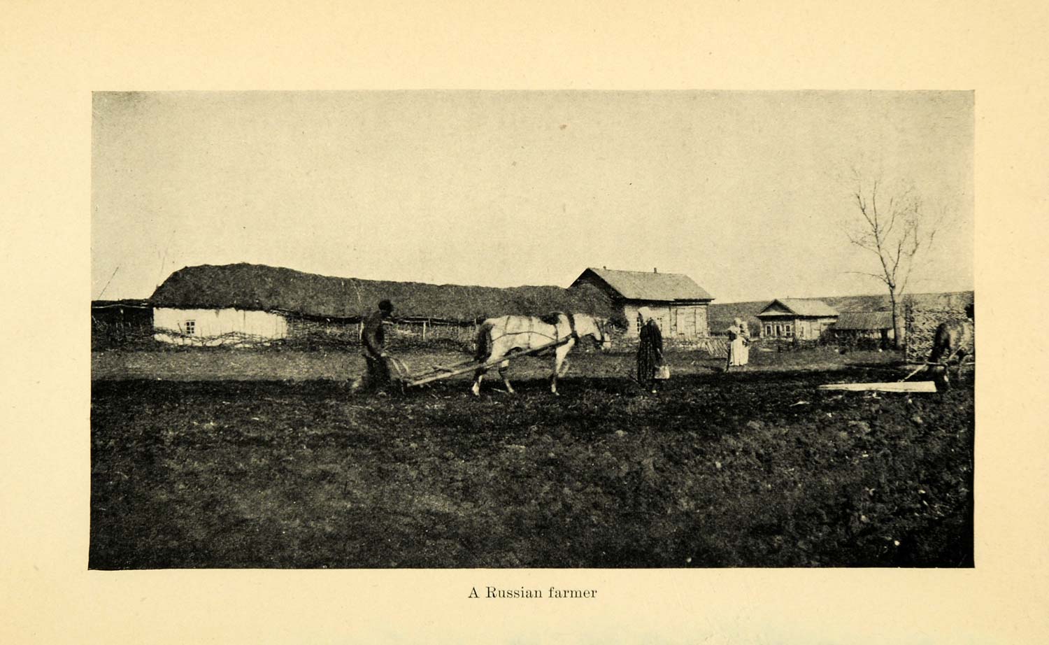1907 Print Russian Farmer Agriculture Farming Horse Plow Field Barn Crop XGB5