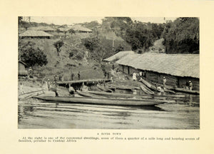 1925 Print River Town Africa Canoe Boat Marine Coast Harbor Fishing XGB6