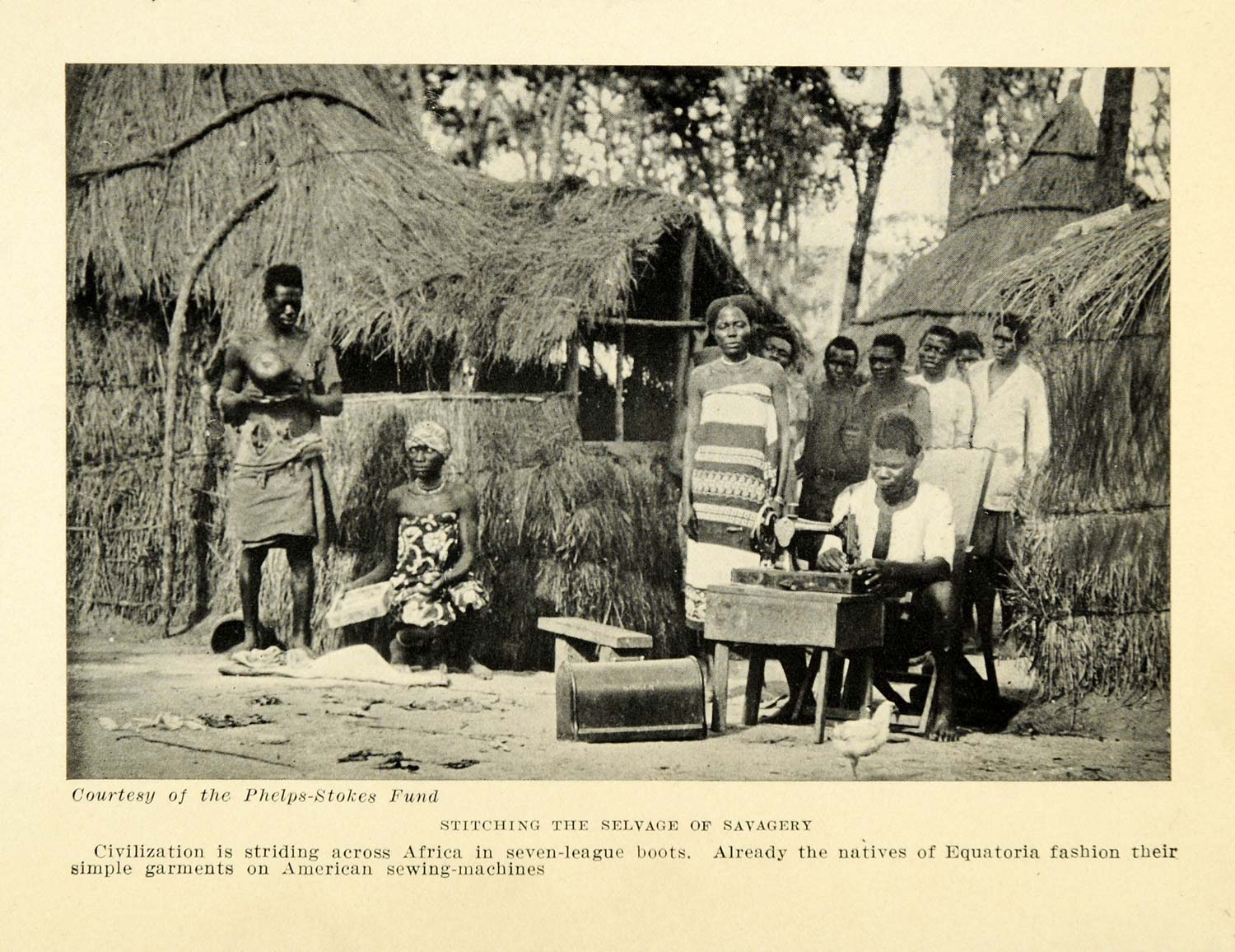 1925 Print Sewing Machine Africa American Hut Village Fashion Garment XGB6