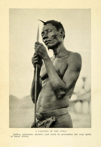 1925 Print Cannibal Congo Spear Weapon Portrait Democratic Republic Africa XGB6