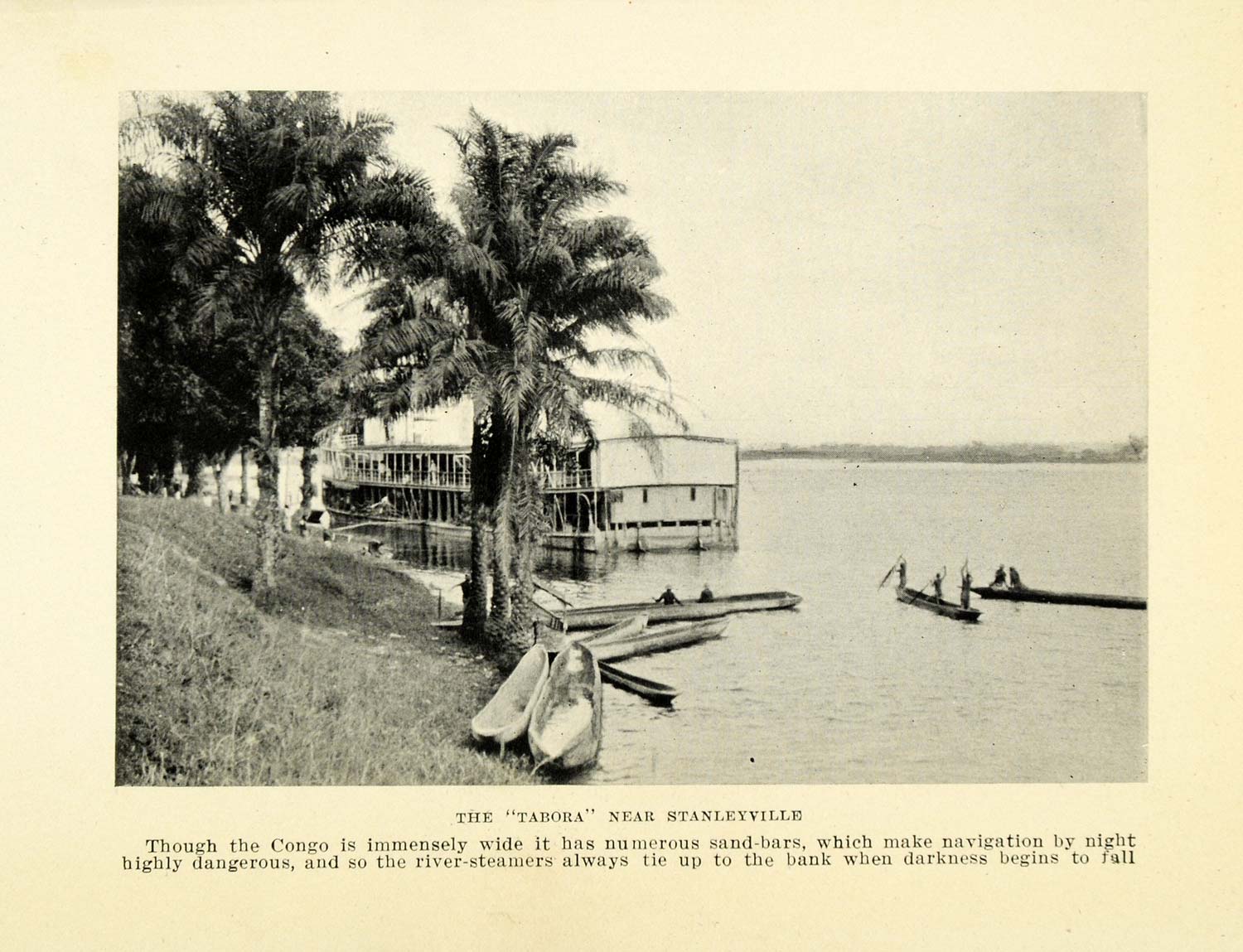 1925 Print Tabora Stanleyville Congo River Kisangani Boat Water Canoe XGB6