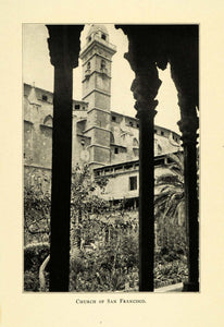 1927 Print Church San Francisco Mallorca Majorca Spain Religious Column XGB7