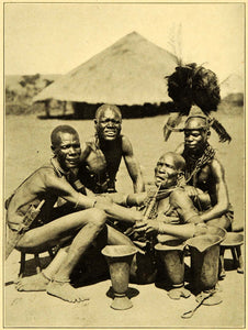 1909 Print Medicine Men Maasai Portrait Smoking Kenya Tanzania Headdress XGB8