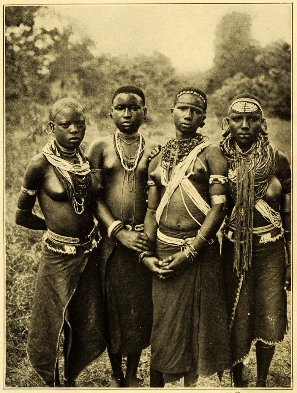 1909 Print Nude Taveta Forest Tribe Girls Kenya Culture Tribal Jewelry XGB8 - Period Paper
