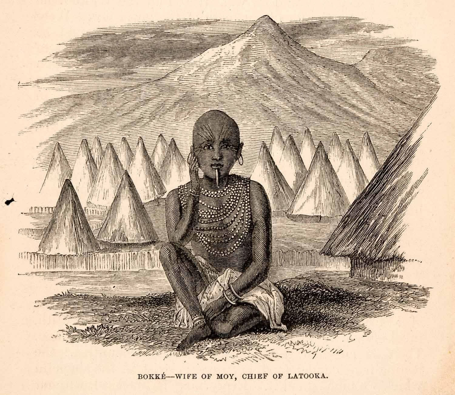 1868 Wood Engraving Chief Wife Bokke Moy Latooka Africa Tribe Nude XGBA1