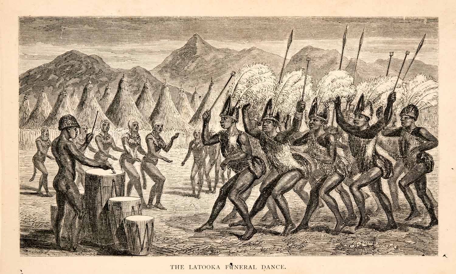 1868 Wood Engraving Latooka Funeral Celebration Dance Ceremony Nude XGBA1