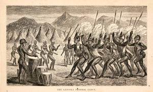 1868 Wood Engraving Latooka Funeral Celebration Dance Ceremony Nude XGBA1