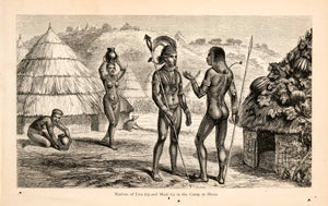1868 Wood Engraving Natives Lira Madi Camp Shooa Nude Village Huts XGBA1