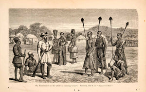 1868 Wood Engraving Chiefs Unyoro Spekes Brother Africa Tribes Weapons XGBA1