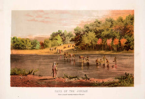 1873 Chromolithograph Pass Jordan River Landscape Scene Horses Jerusalem XGBA2