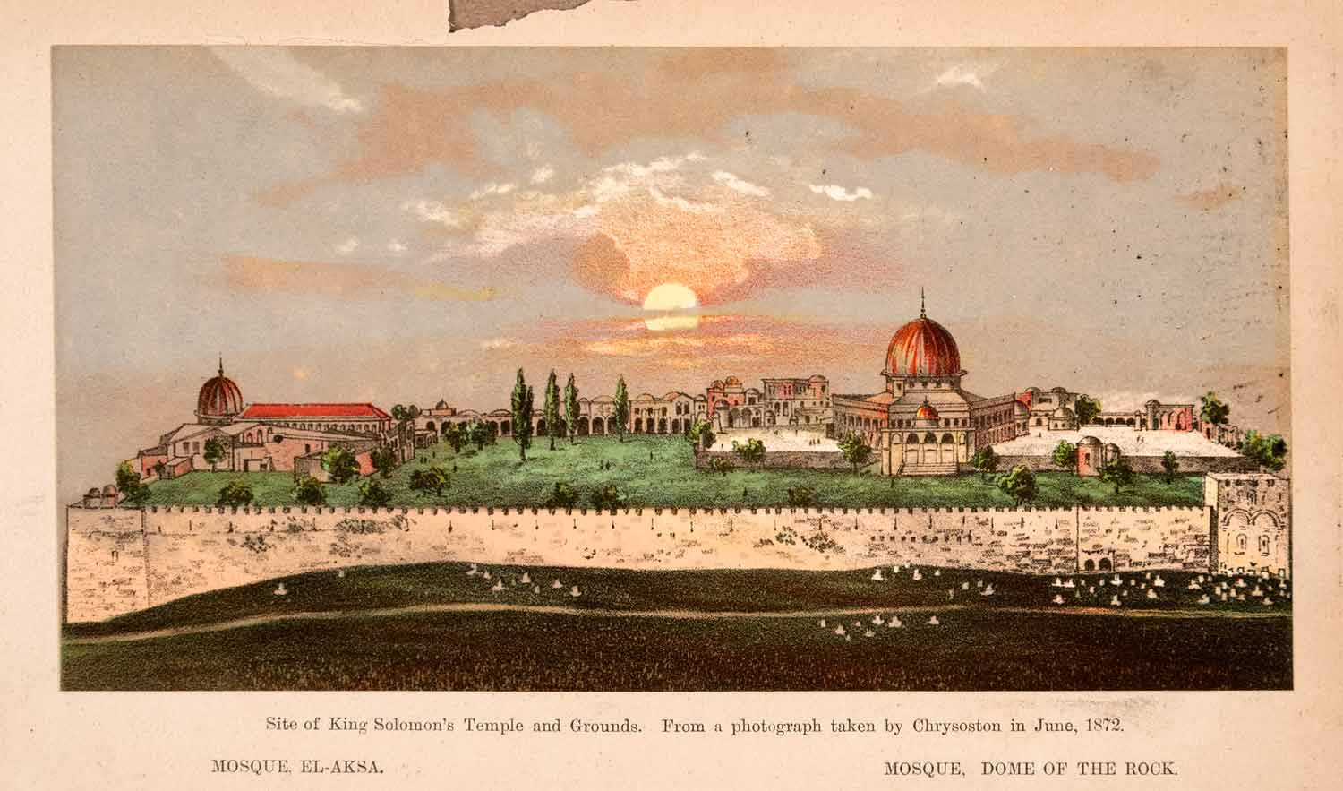 1873 Chromolithograph King Solomon Temple Grounds Mosque Dome Rock Redding XGBA2