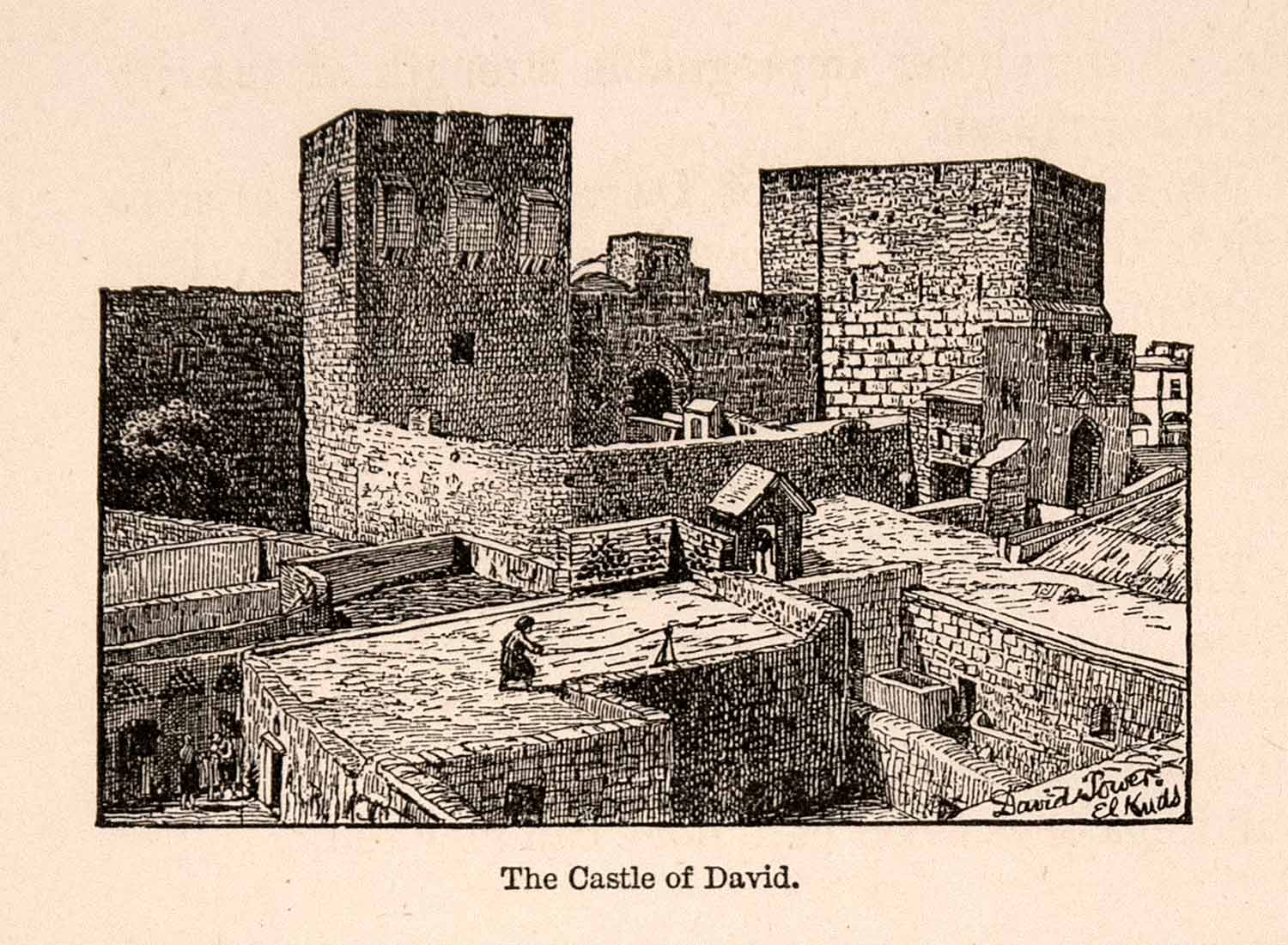 1873 Wood Engraving Castle David Building Religion Jerusalem Wolcott XGBA2