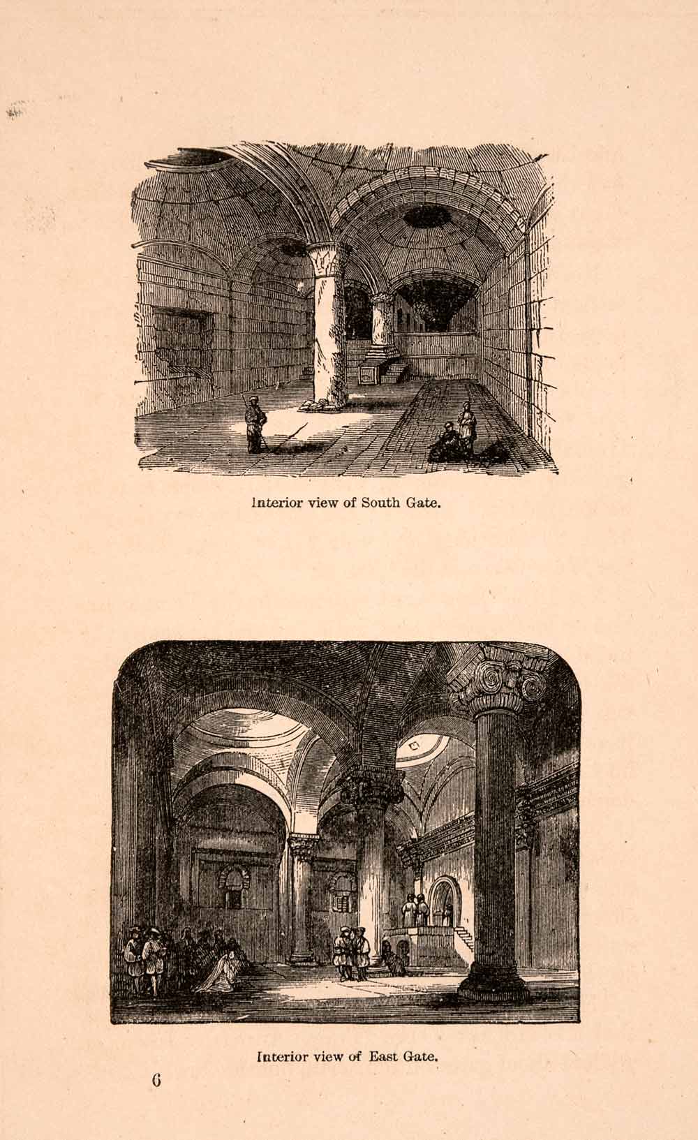 1873 Wood Engraving Jerusalem Temple Gates Interiors Architecture Vaults XGBA2