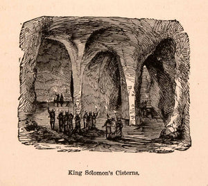1873 Wood Engraving King Solomon Cisterns Cave Exploration Wolcott Redding XGBA2