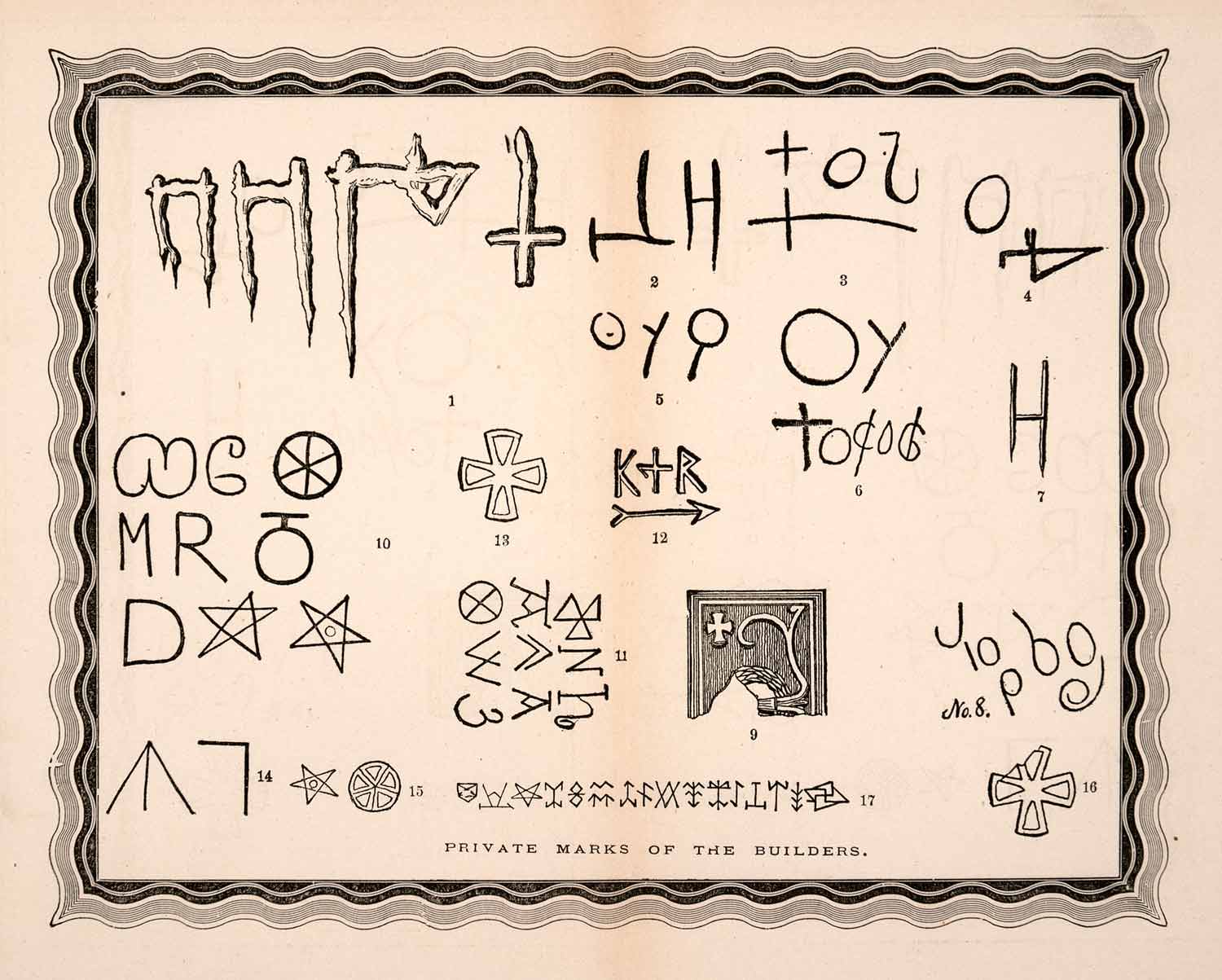 1873 Wood Engraving Builder Marks Temple Walls Jerusalem Private XGBA2