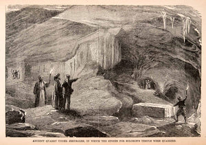 1873 Wood Engraving Ancient Quarry Jerusalem Solomon Temple Cave Wolcott XGBA2