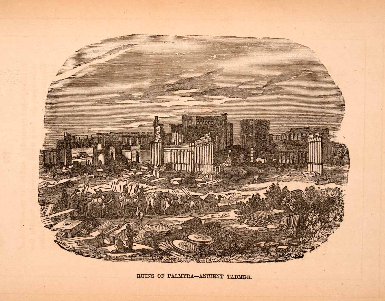 1873 Wood Engraving Ruins Palmyra Ancient Tadmor Cityscape Biblical XGBA2