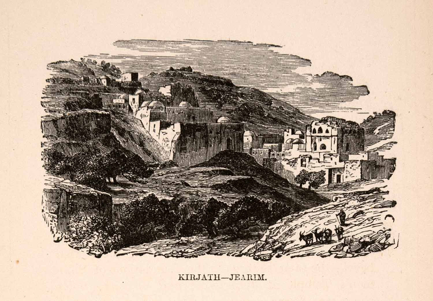 1873 Wood Engraving Kiriath-Jearim City Mountains Hebrew Jewish Wolcott XGBA2