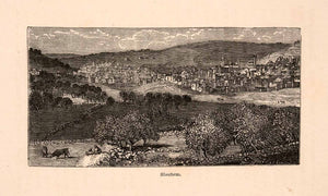 1873 Wood Engraving Shechem City Kingdom Israel Hebrew Bible Landscape XGBA2