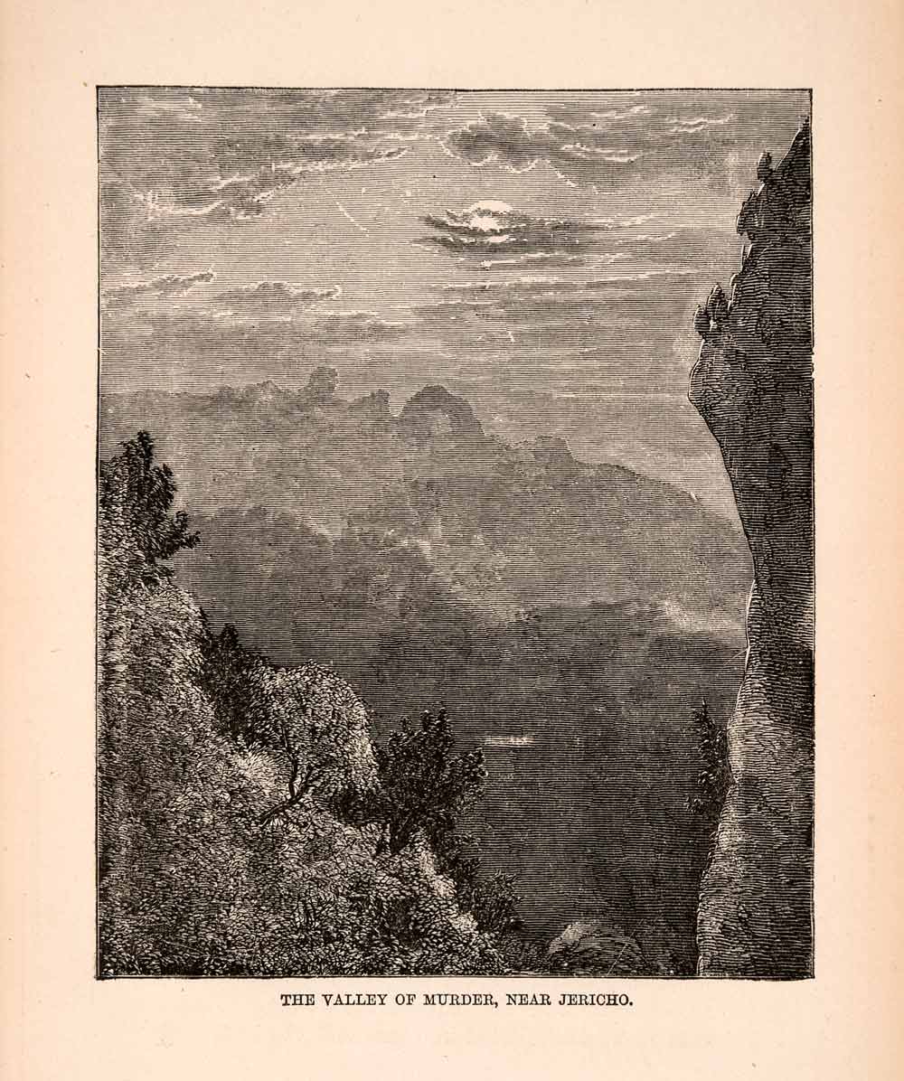 1873 Wood Engraving Valley Murder Jericho Landscape Mountains Samaritan XGBA2