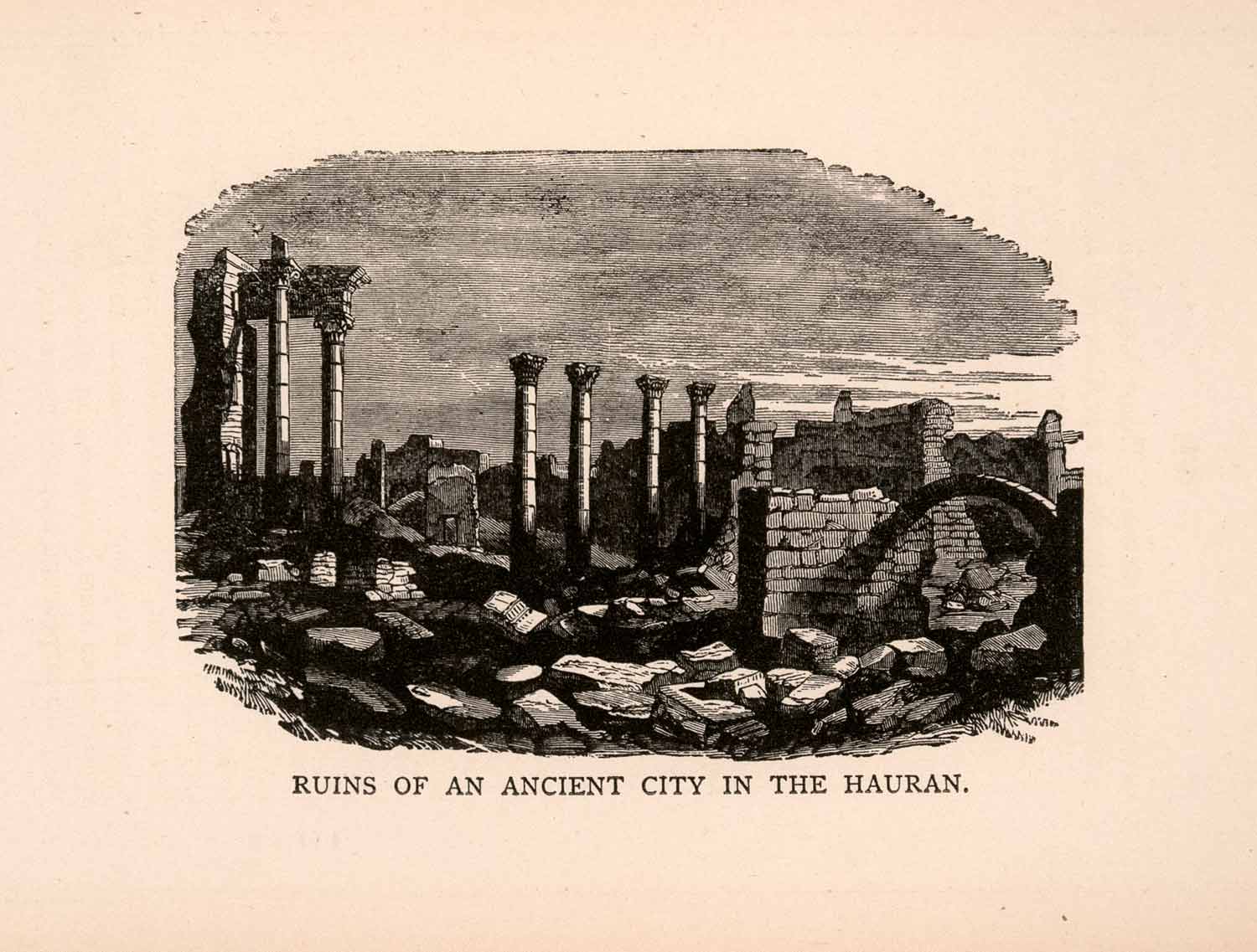 1873 Wood Engraving Ruins Ancient City Hauran Jordan River City Wolcott XGBA2