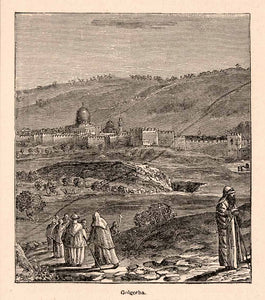 1873 Wood Engraving Golgotha Jesus Crucifixion Jerusalem Landscape Redding XGBA2