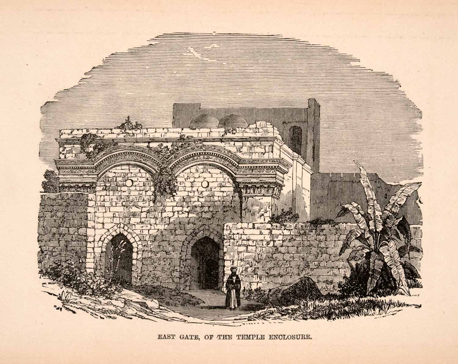 1873 Wood Engraving East Gate Temple Enclosure Monument Jerusalem Solomon XGBA2