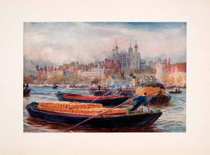 1905 Print Tower of London Prison Thames River Barge William Lionel Wyllie Art