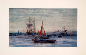 1905 Print Thames River Rotherhithe London Ships Boats William Lionel Wyllie Art