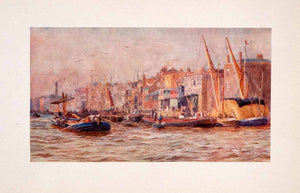 1905 Print Limehouse London Thames River Boats Wharf William Lionel Wyllie Art