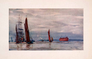 1905 Print Tripcock Point Thames London HMS Thalia William Lionel Wyllie Art
