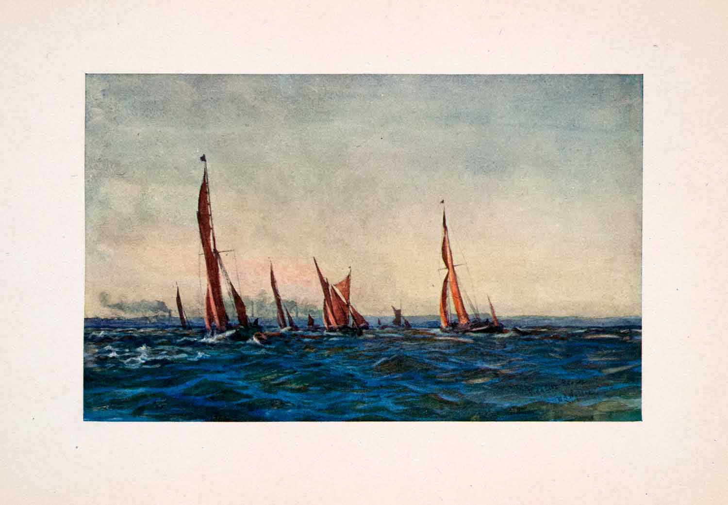 1905 Print Fiddlers Reach Thames River Sailing Ships William Lionel Wyllie Art