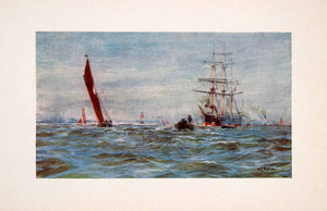 1905 Print Broadness England Thames River Frigate Ship William Lionel Wyllie Art