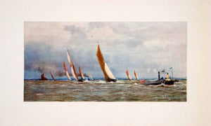 1905 Print Sea Reach River Thames Sailboat Steamer William Lionel Wyllie Art