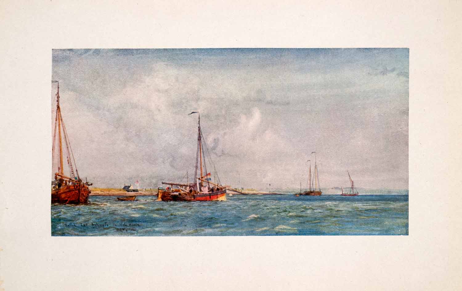1905 Print Dutch Eel Schuits Fishing Boats Holehaven Creek William Wyllie Art