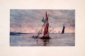 1905 Print Shipwreck River Thames Green Flag Maritime William Lionel Wyllie Art