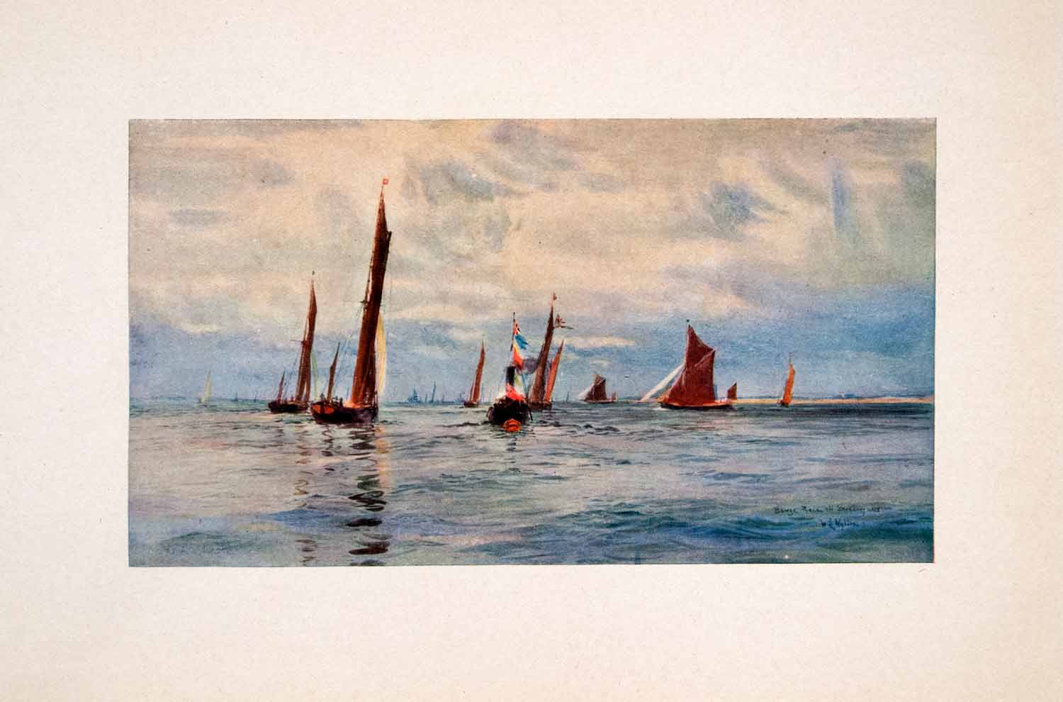1905 Print Barge Race Shoeburyness Thames Estuary Lightship William Wyllie Art