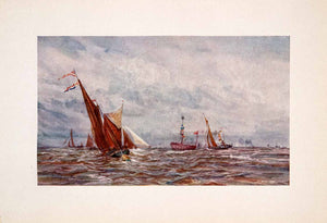 1905 Print Barge Race Mouse Lightship Thames Estuary Sailboat William Wyllie Art