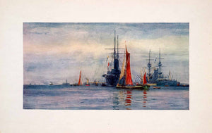 1905 Print Blackstakes Royal Navy Battleship Sailboat William Lionel Wyllie Art