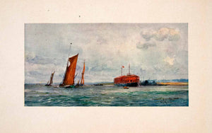 1905 Print HMS Melampus Guncotton Hulk Thames Ship William Lionel Wyllie Art