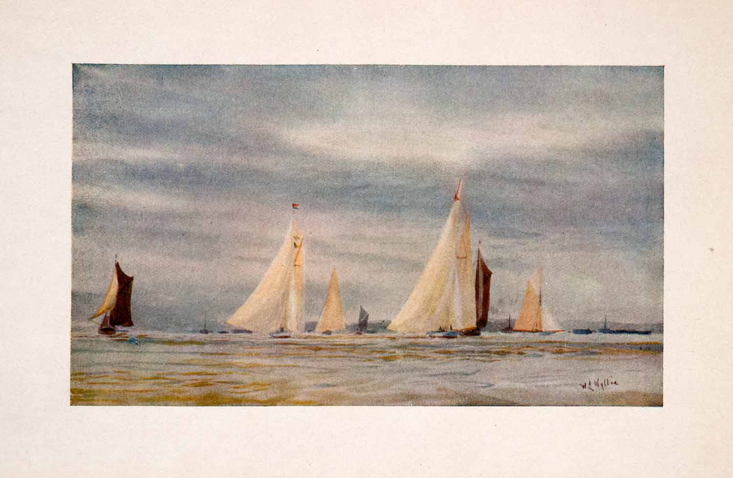 1905 Print Yacht Race Sailing Yachting Thames Estuary William Lionel Wyllie Art