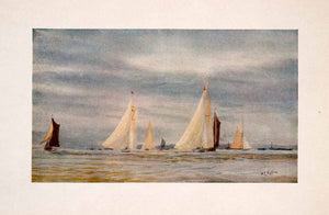 1905 Print Yacht Race Sailing Yachting Thames Estuary William Lionel Wyllie Art