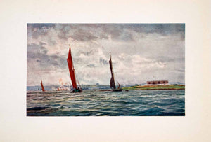 1905 Print Fort Hoo River Medway Kent Barge England Spritsail William Wyllie Art