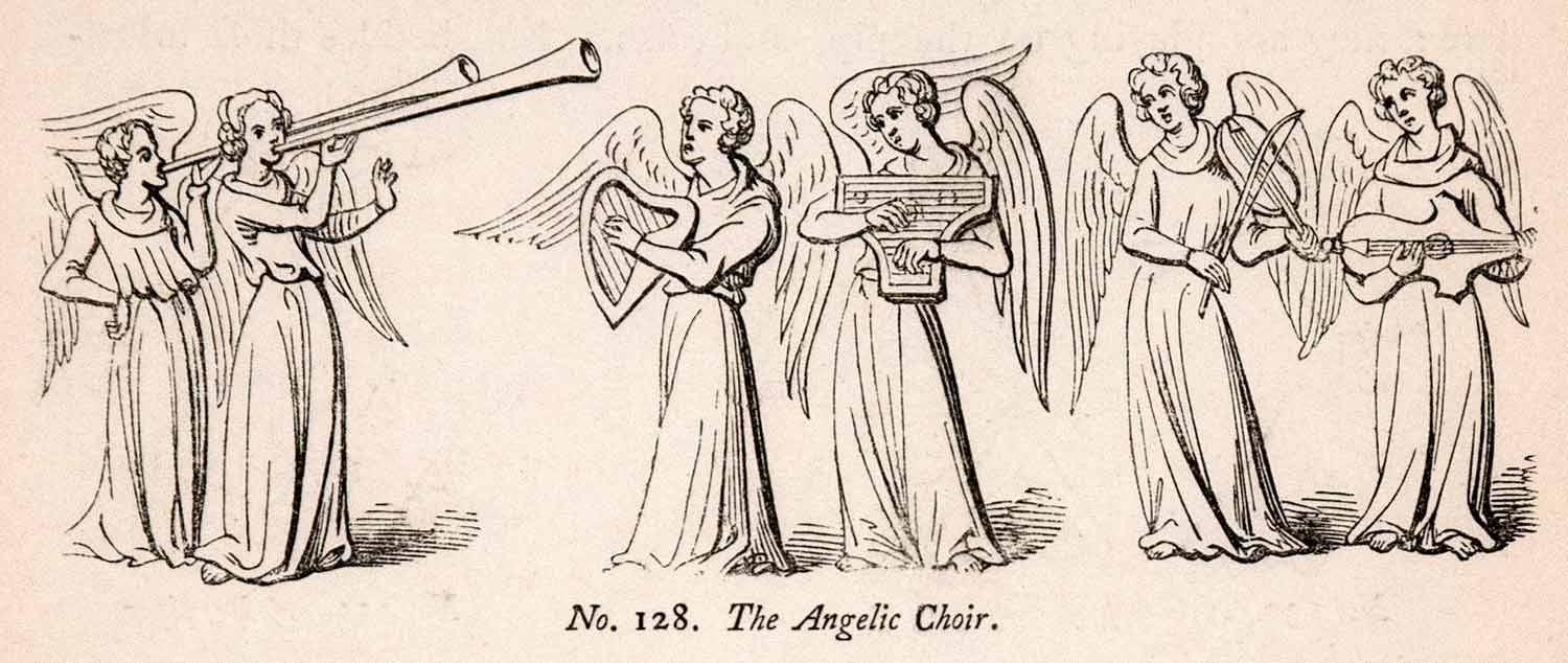 1862 Wood Engraving Frederick William Fairholt Angels Choir Holy Wings XGBA4