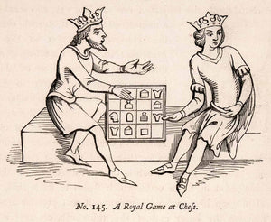 1862 Wood Engraving Frederick William Fairholt Royal Game Chess King Board XGBA4