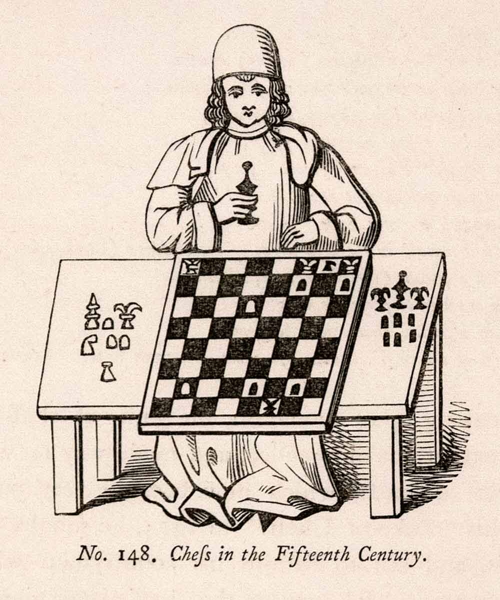 1862 Wood Engraving Frederick William Fairholt Chess Game Board War Battle XGBA4