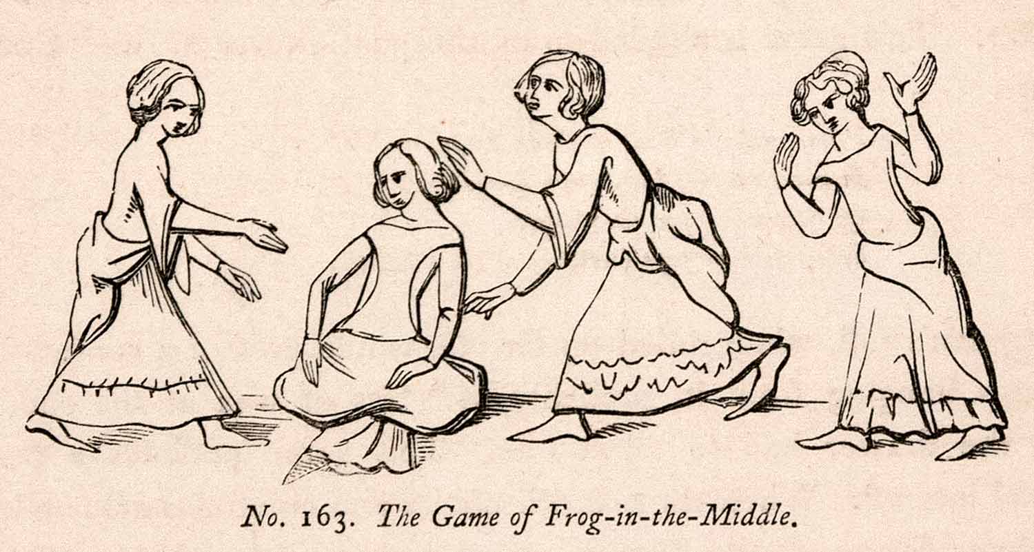 1862 Wood Engraving Frederick William Fairholt Game Frog Middle Children XGBA4
