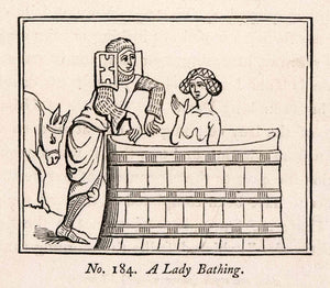 1862 Wood Engraving Frederick William Fairholt Lady Bathing Knight Bath XGBA4